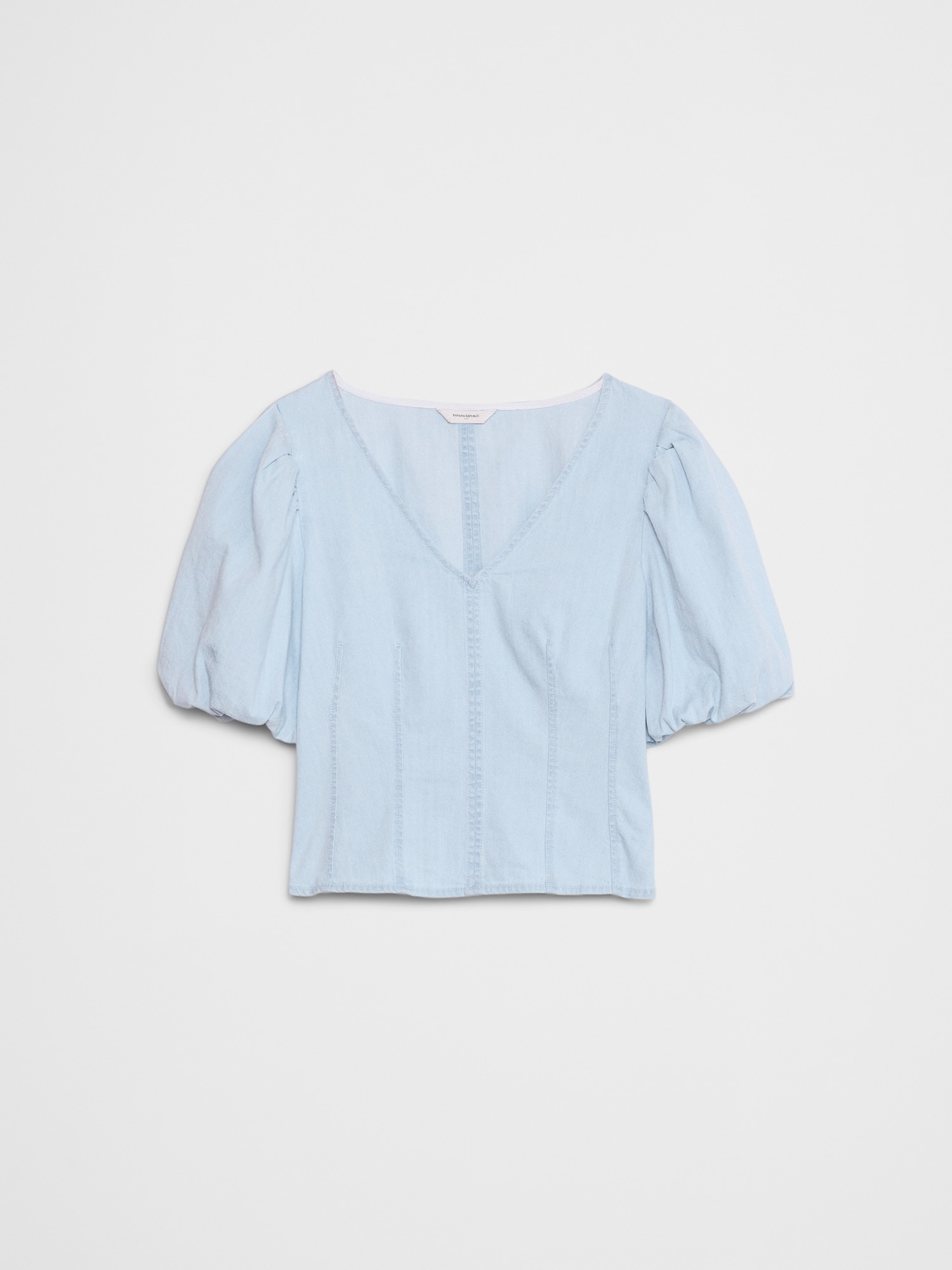 Bubble-Sleeve Seamed Poplin Top