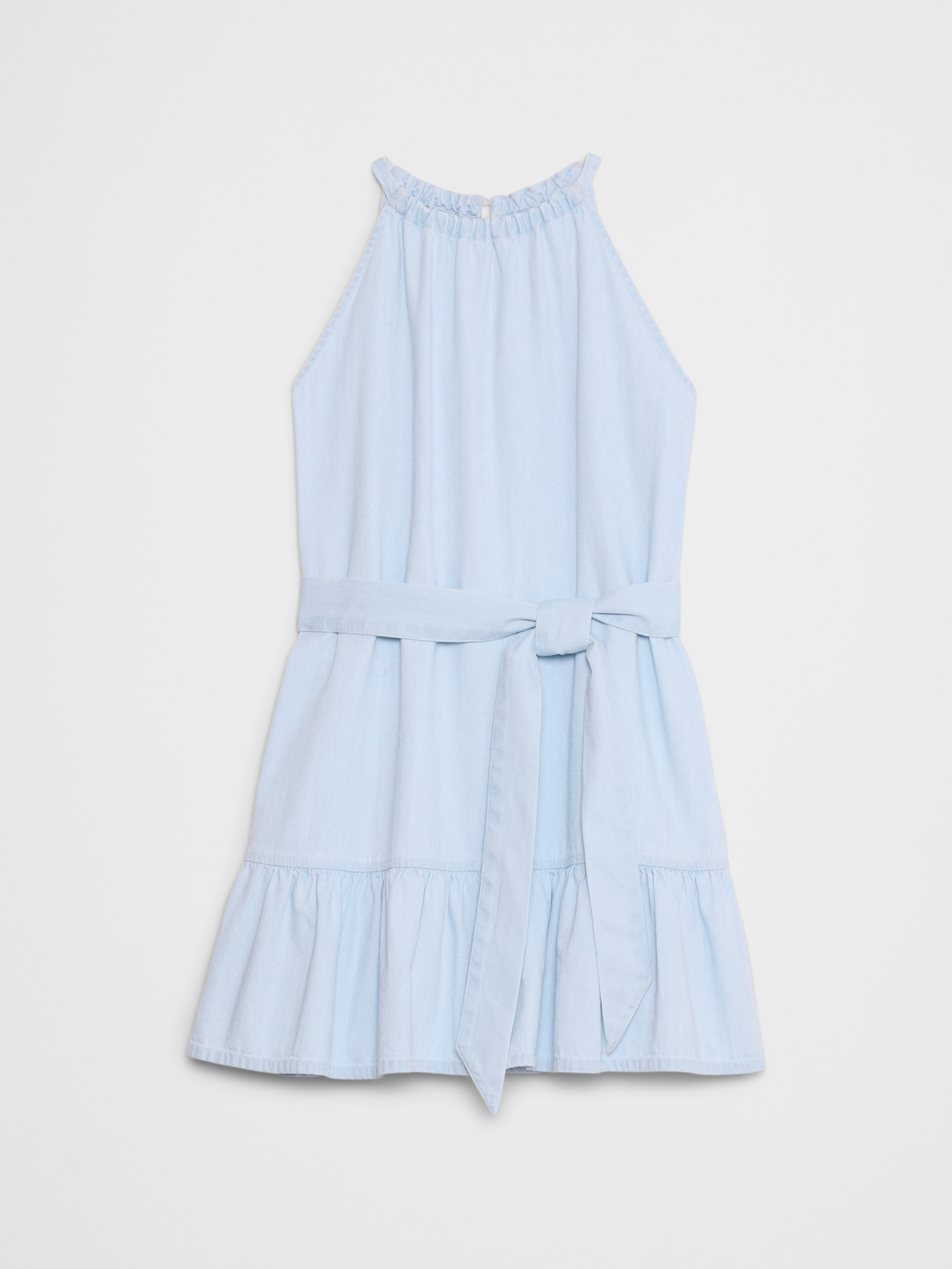 Chambray Tiered Mini Dress