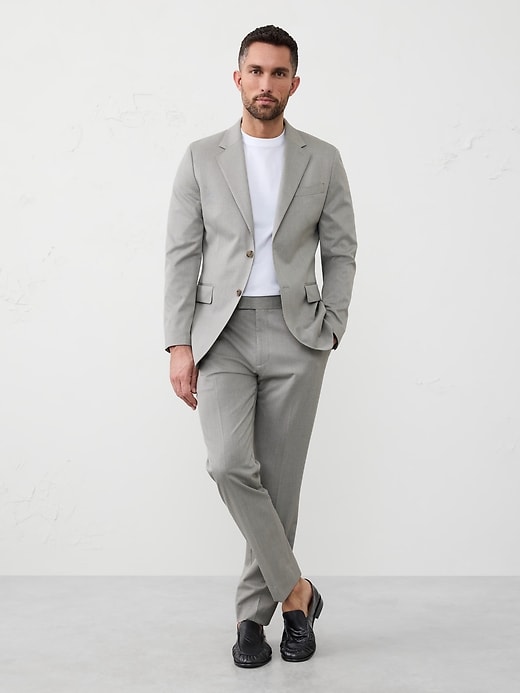 Tailored-Fit Textured Taupe Suit Jacket