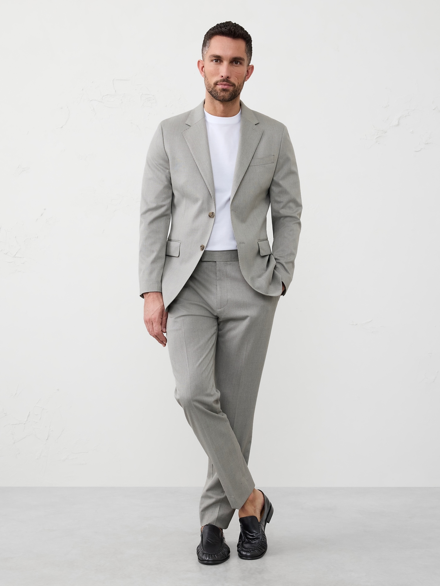 Tailored-Fit Textured Taupe Suit Jacket