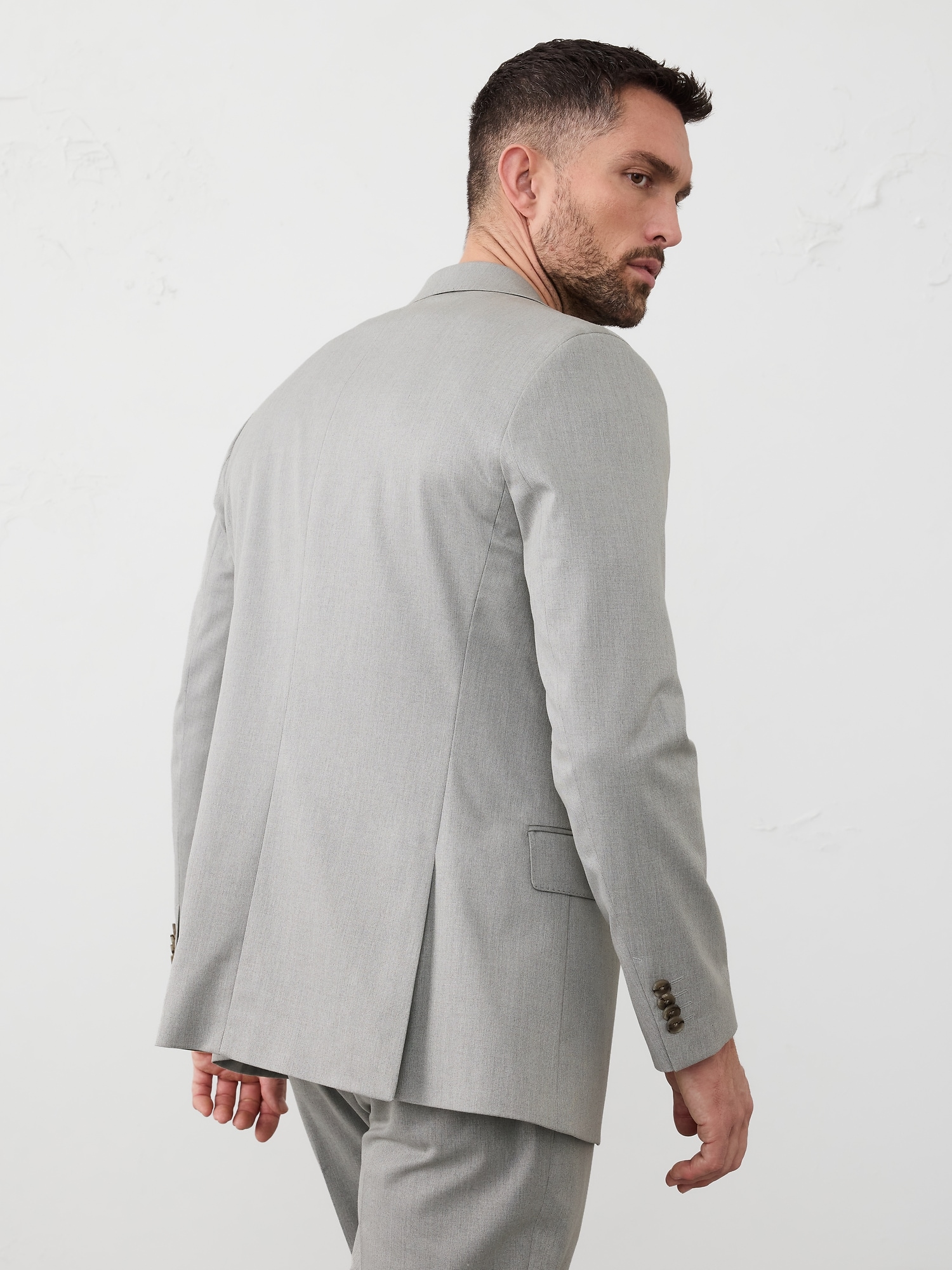 Tailored-Fit Textured Taupe Suit Jacket