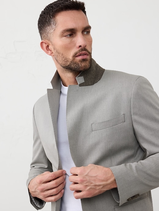 Tailored-Fit Textured Taupe Suit Jacket
