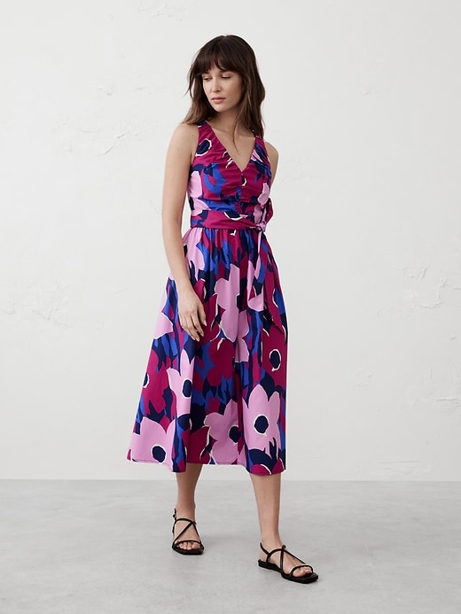 Poplin Shirred Midi Dress