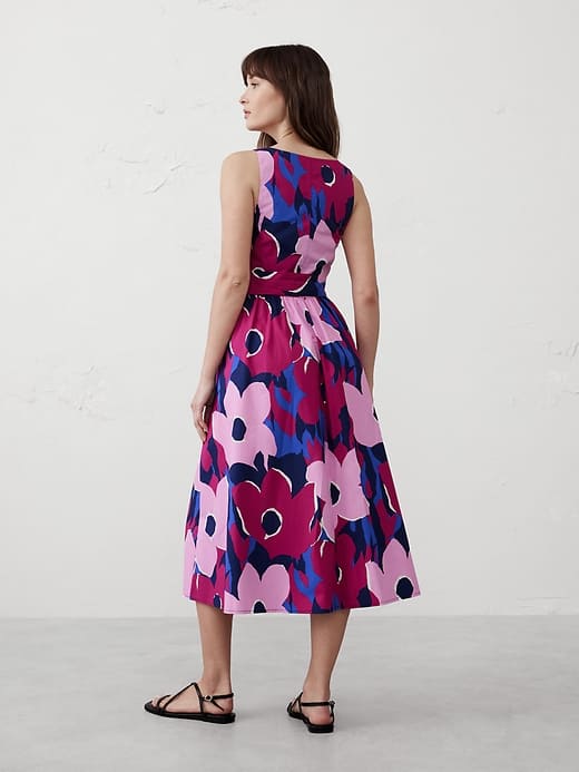 Poplin Shirred Midi Dress