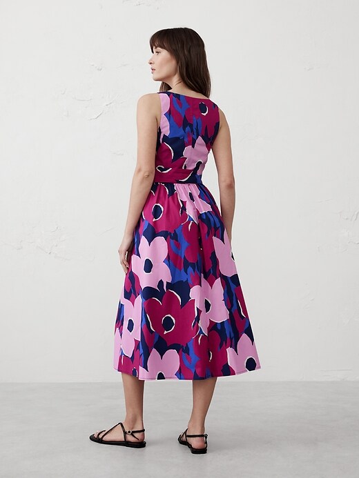 Poplin Shirred Midi Dress