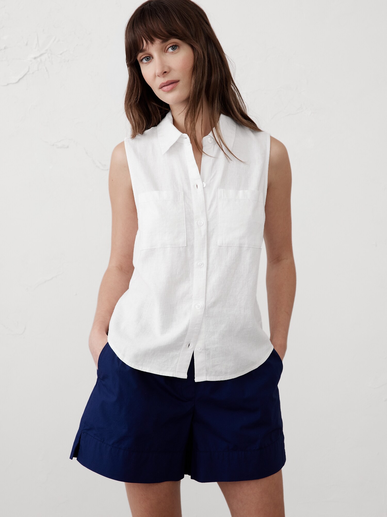 Linen-Blend Pocket Shirt