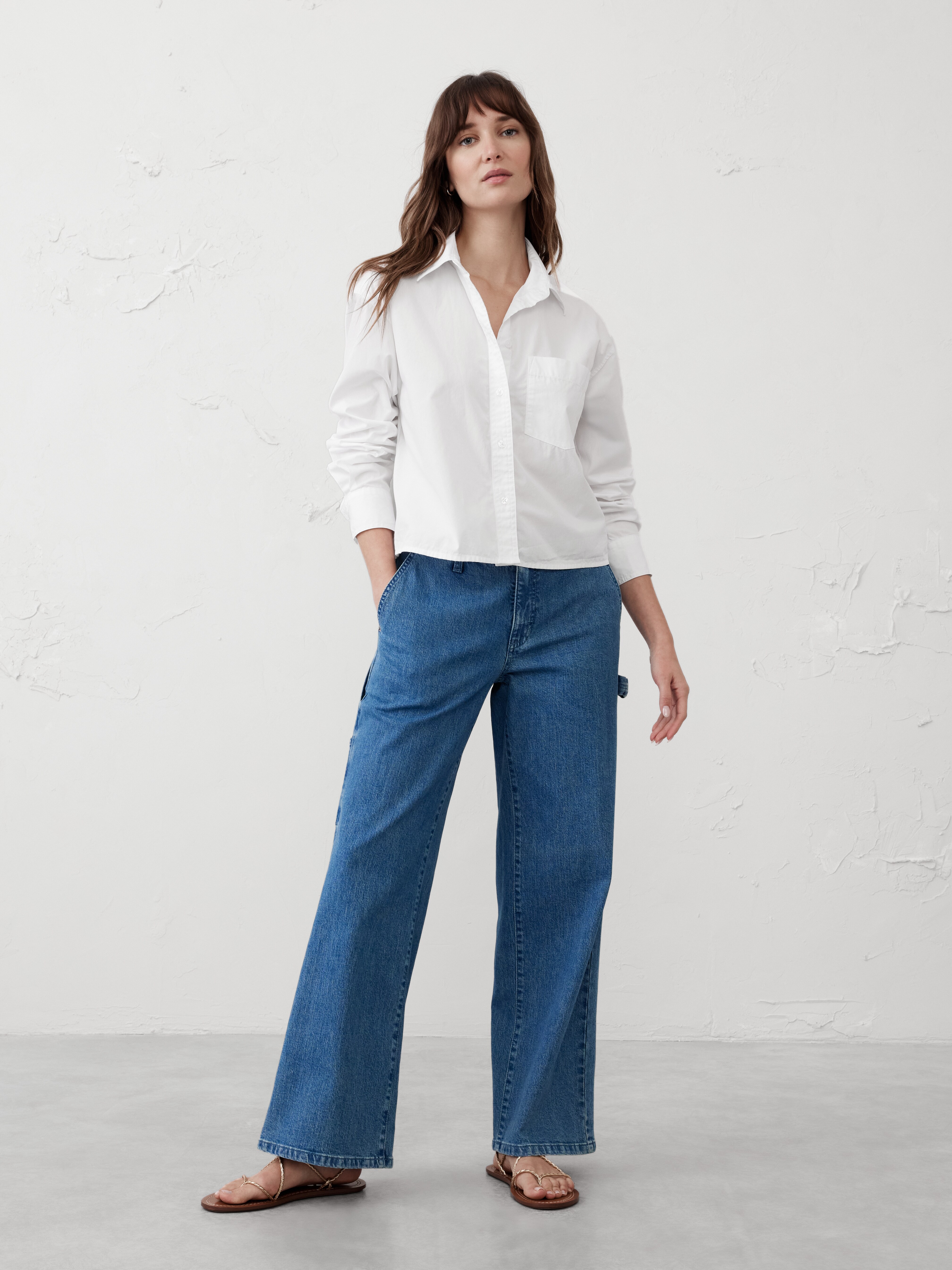 Linen-Blend Cropped Shirt