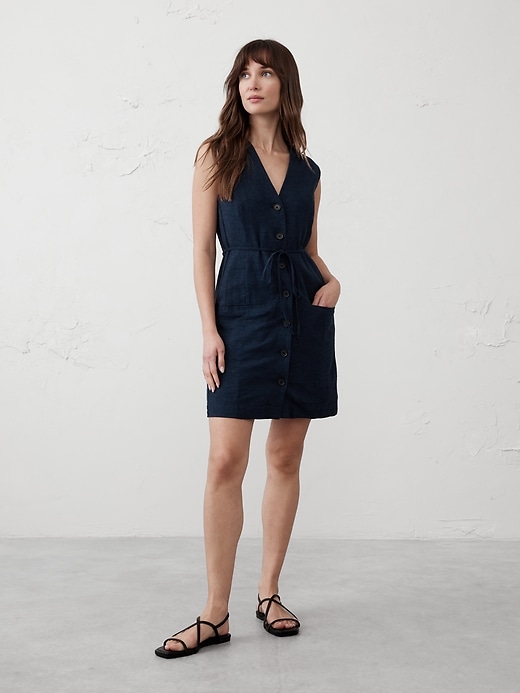 Linen-Blend Button-Front Mini Dress | Banana Republic Factory Linen-Blend Button-Front Mini Dress | Banana Republic Factory