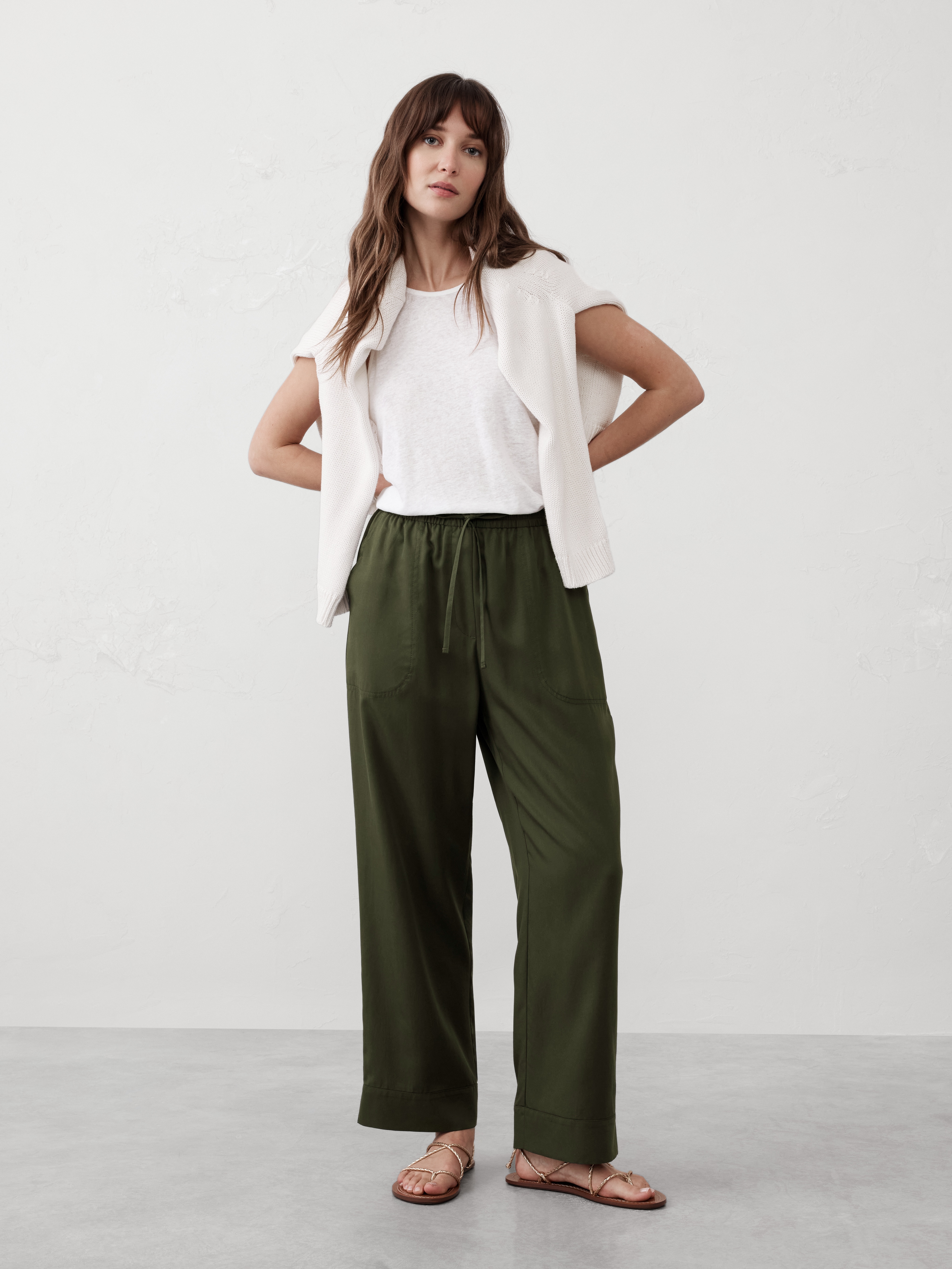 パンツ 90s USA label navy linen tencel slacks 90's Straight Linen-Blend Pants | Old Navy