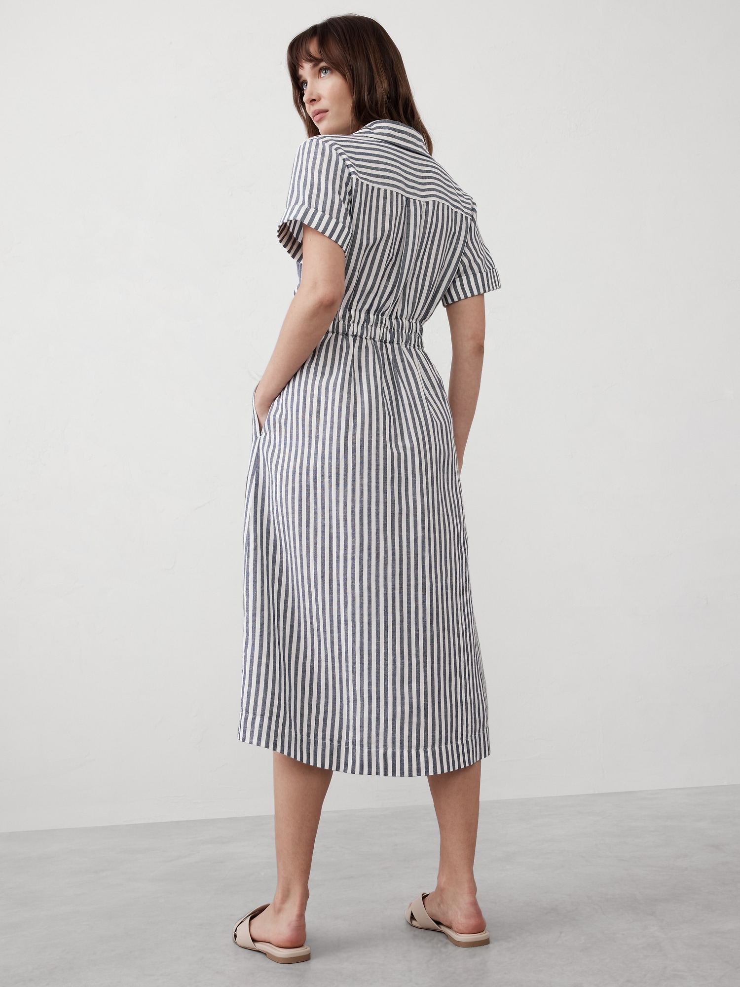 Linen-Blend Midi Shirtdress