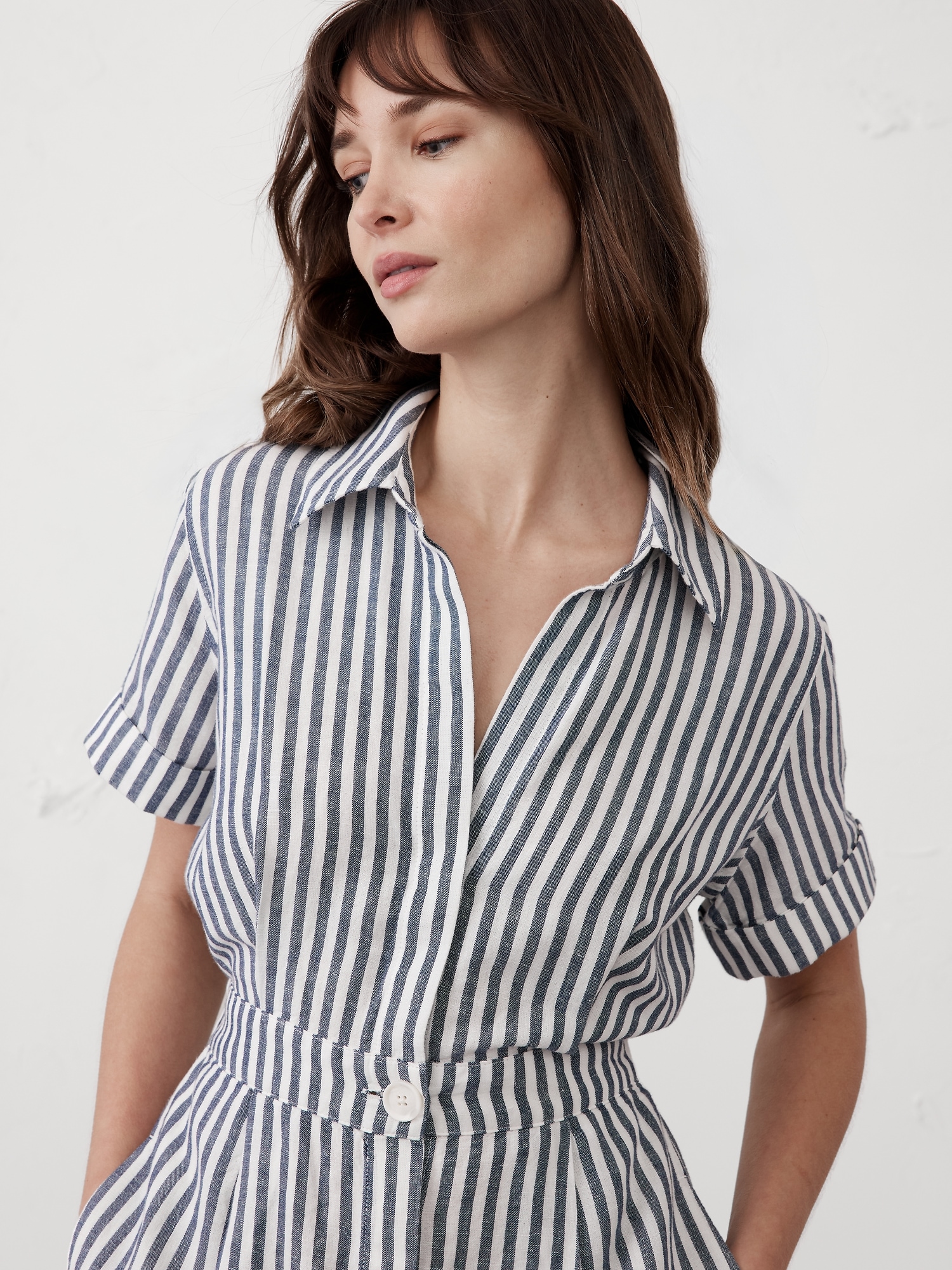 Linen-Blend Midi Shirtdress
