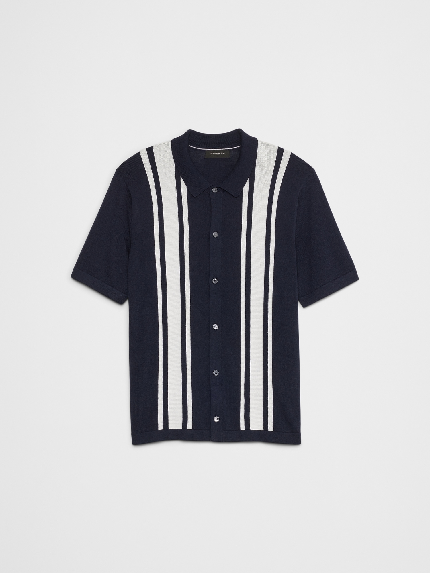 Button-Down Vertical Striped Polo