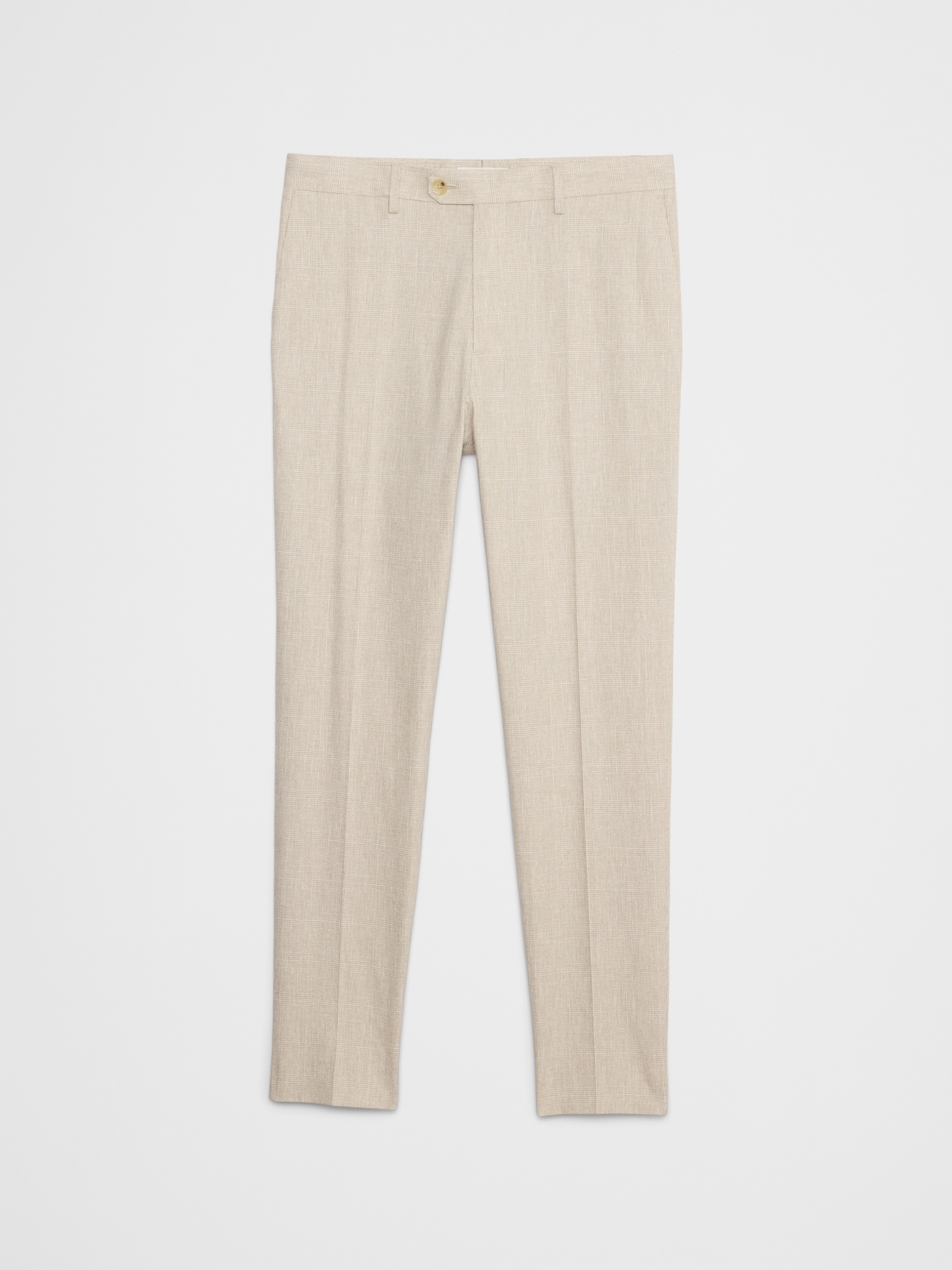 Tailored-Fit Linen-Blend Stone Glen Plaid Suit Trouser