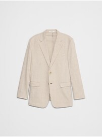 Tailored-Fit Linen-Blend Stone Glen Plaid Suit Jacket