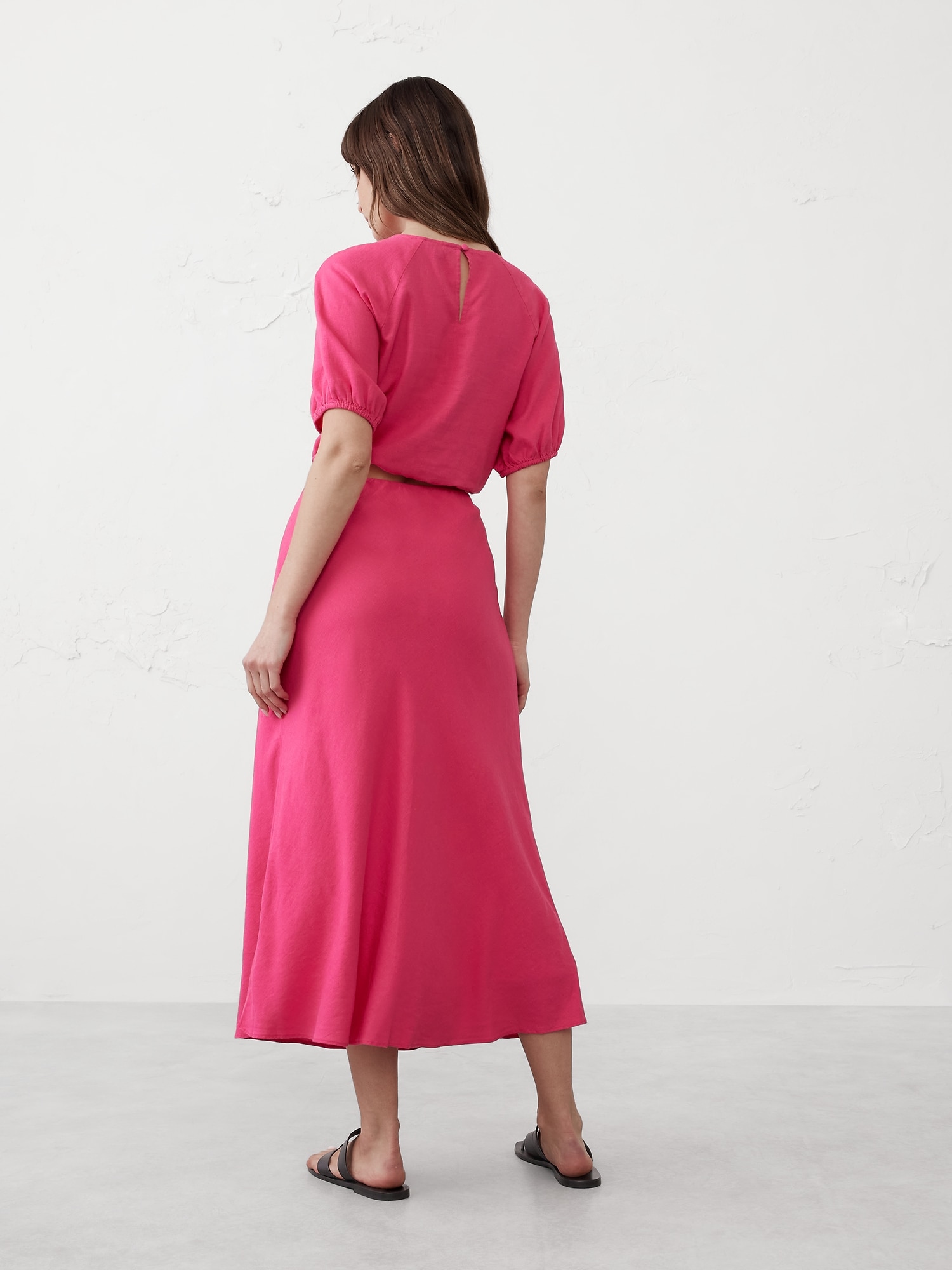 Linen-Blend Midi Slip Skirt