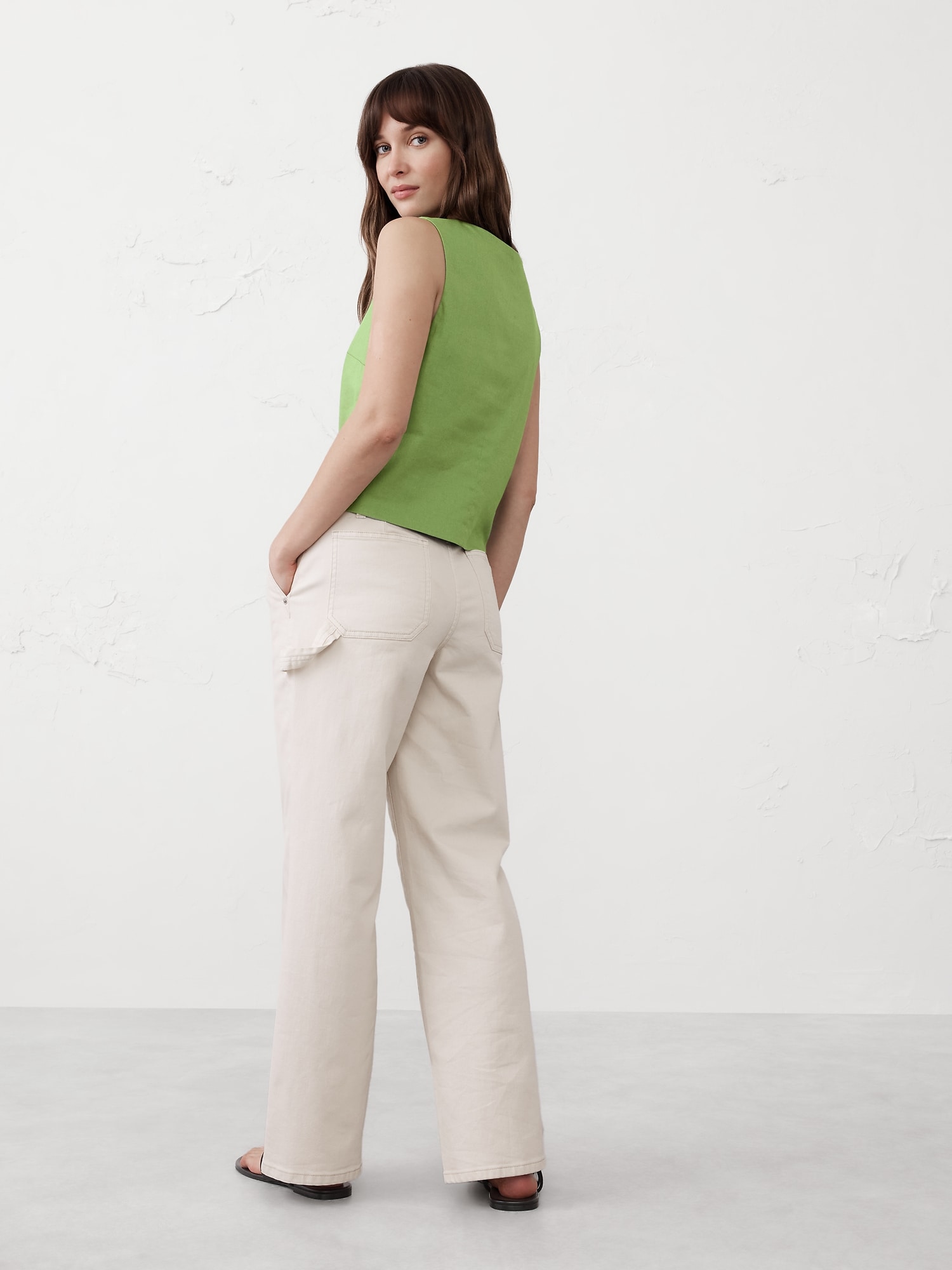 Linen-Blend Square-Neck Top