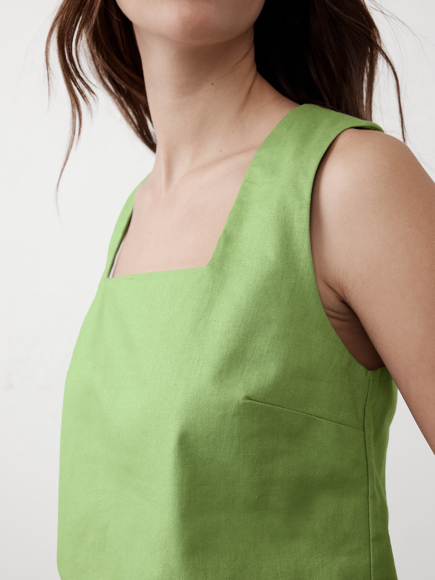 Linen-Blend Square-Neck Top