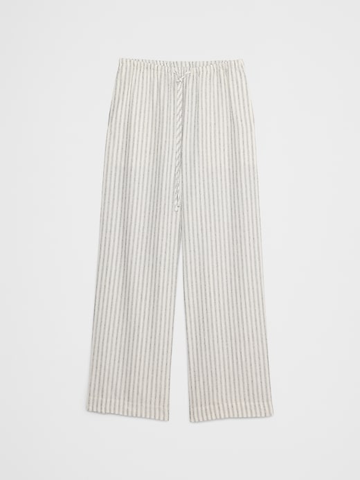 【BAON】[unisex] Mubone Summer Stripe Linen Banding Wide PT Cable & Gauge Studio Ladies Striped Linen-Blend Wide-Leg