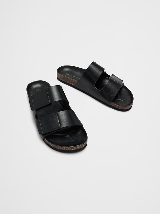 サンダル・ミュール Vegan leather double strap slides black Vegan Leather Double Strap Sandal | Banana Republic Factory