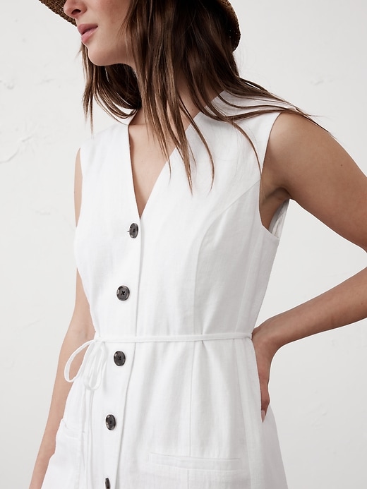 Linen-Blend Button-Front Mini Dress