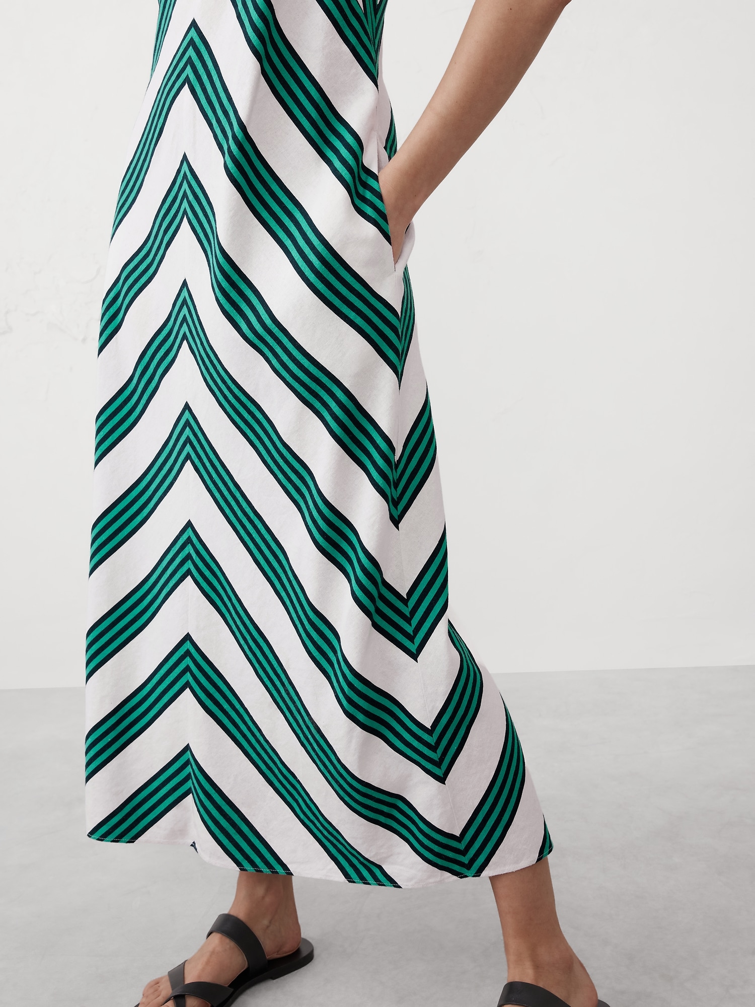Linen-Blend Strappy Midi Dress
