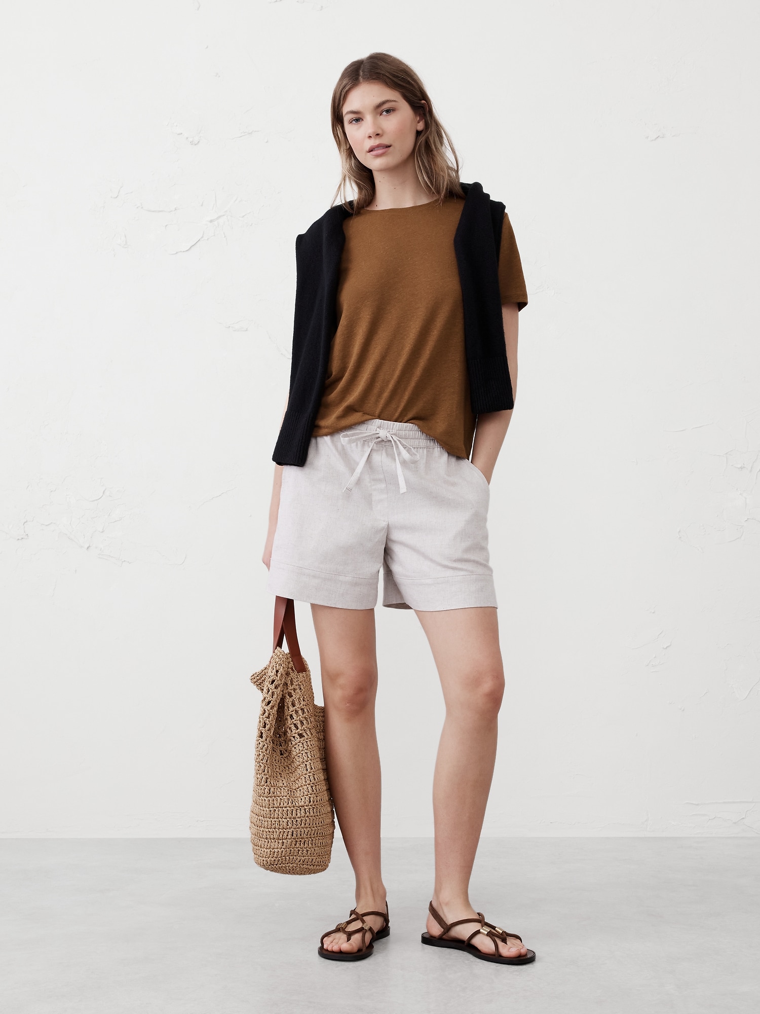 Linen-Blend Crew-Neck Top