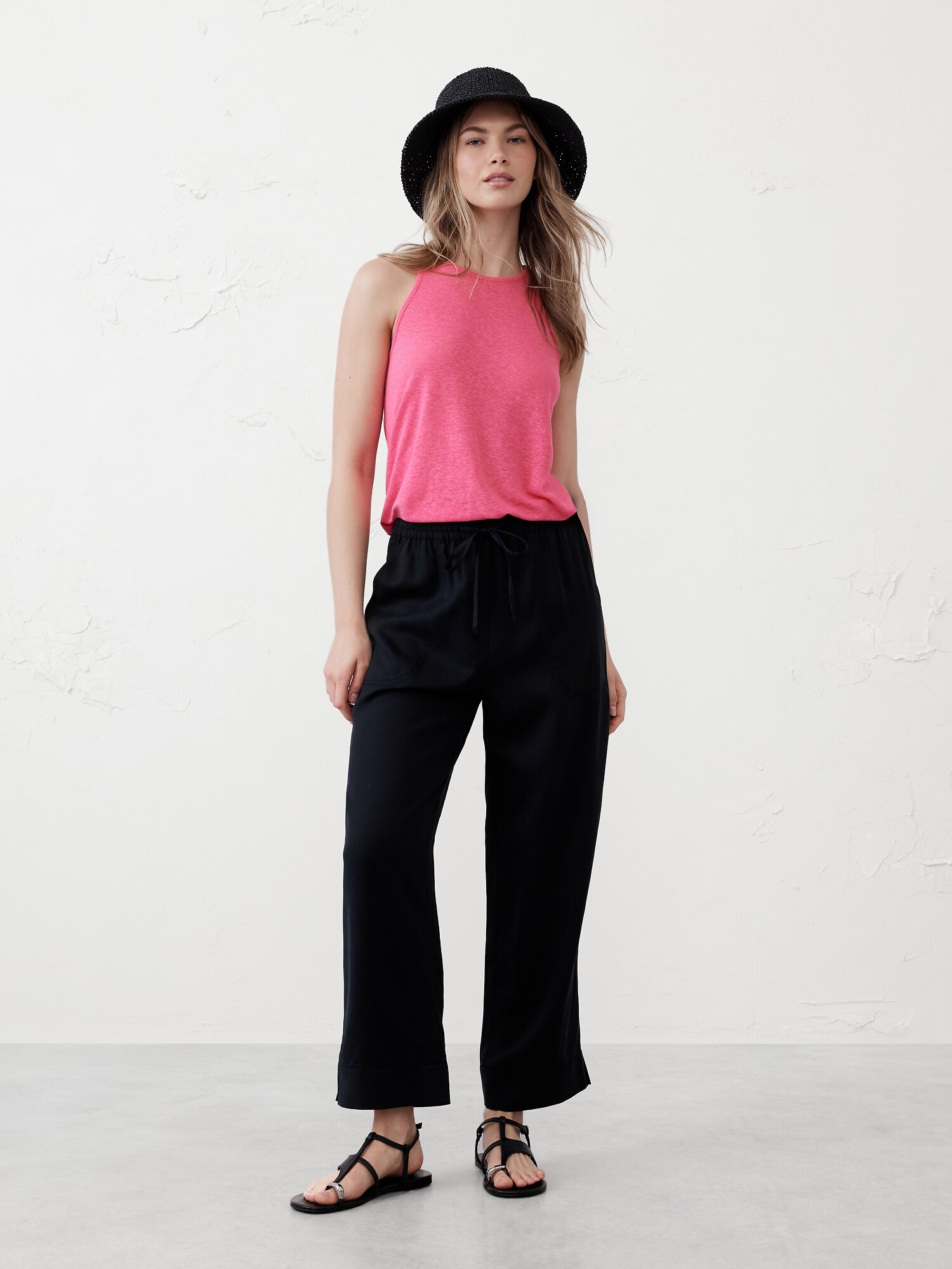 Linen-Blend Racer-Back Tank