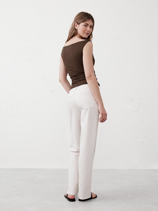Soft Stretch Shirred-Waist Boat-Neck Top