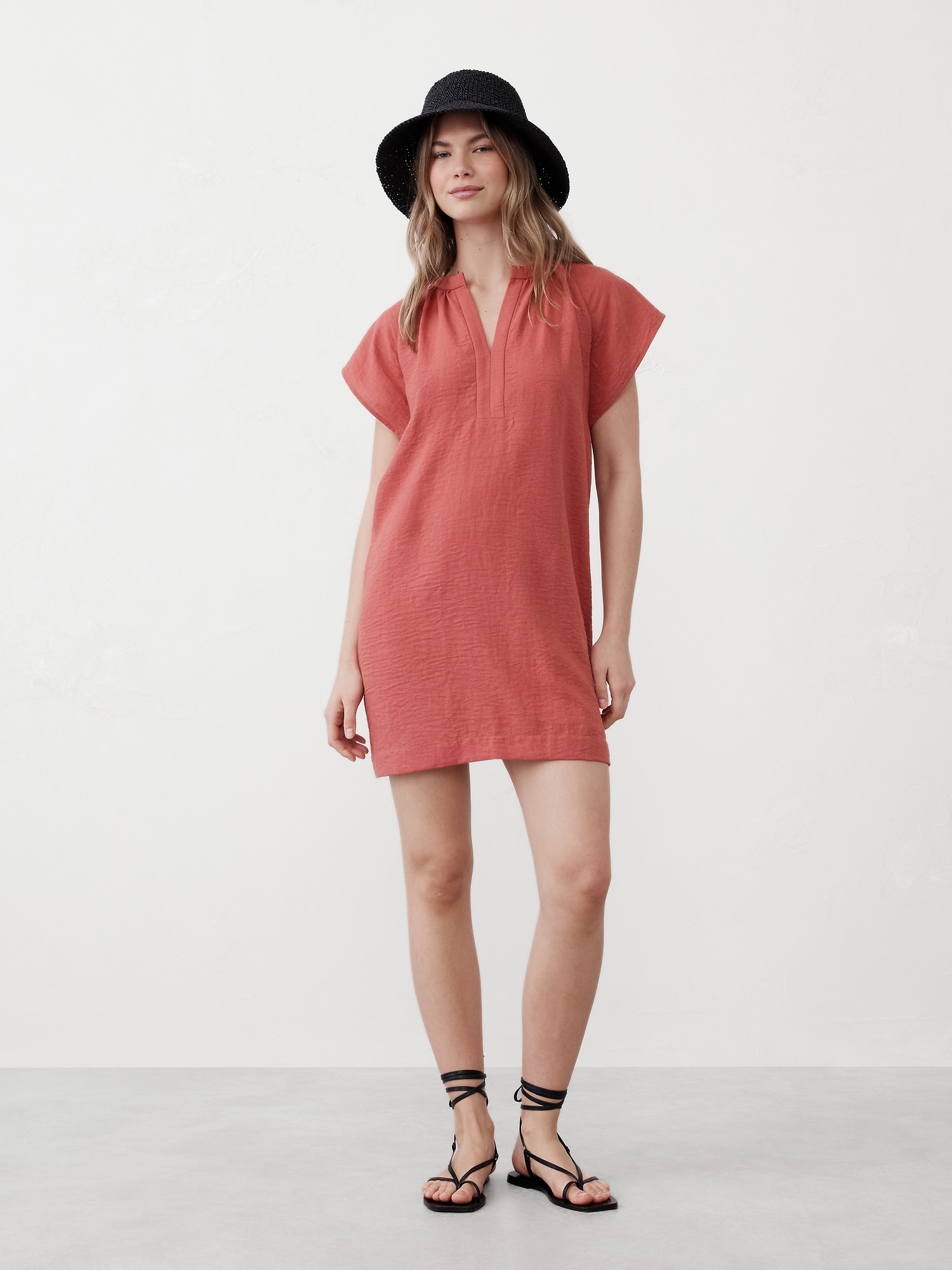 Gathered-Neck Mini Dress