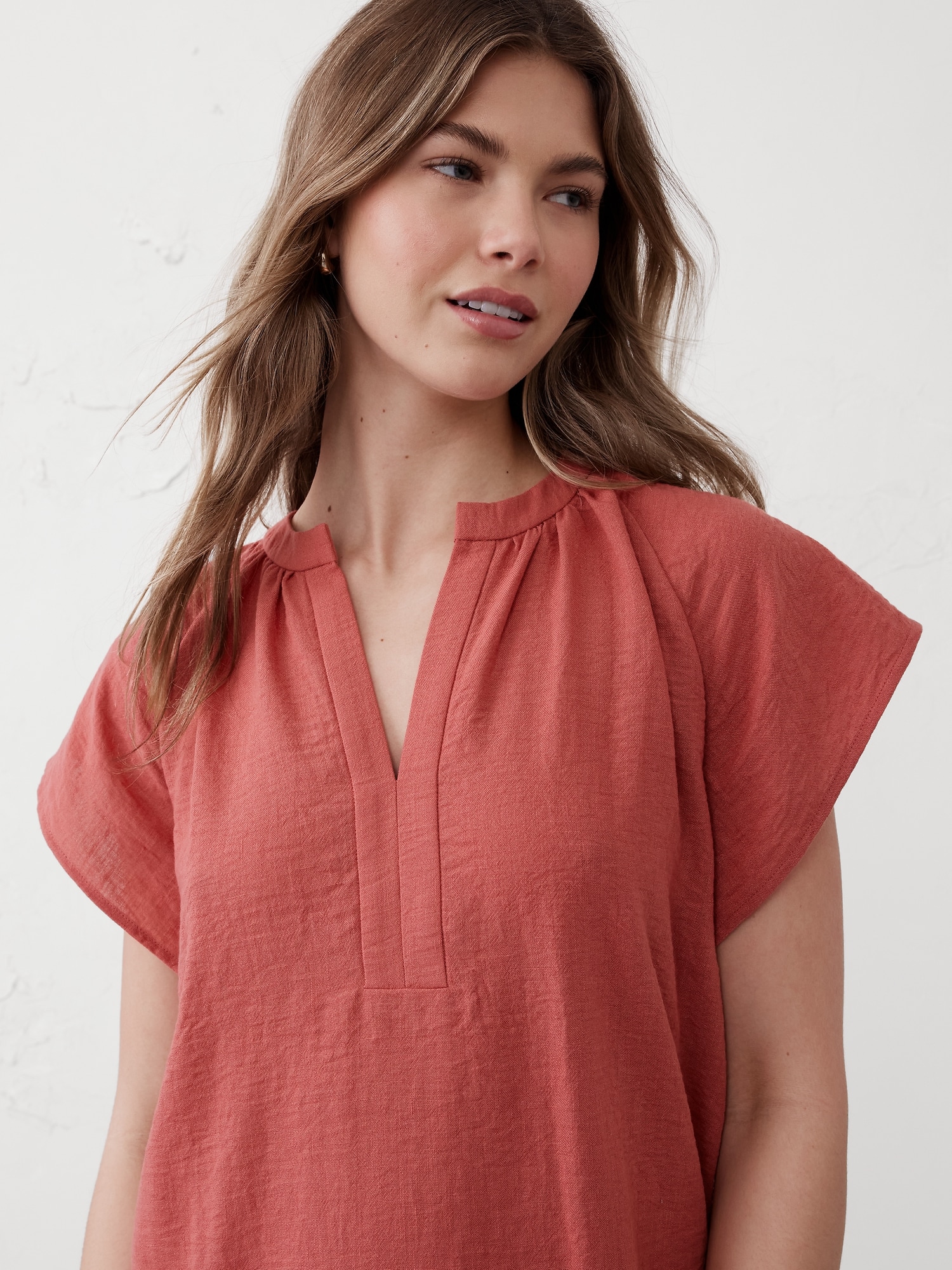 Gathered-Neck Mini Dress