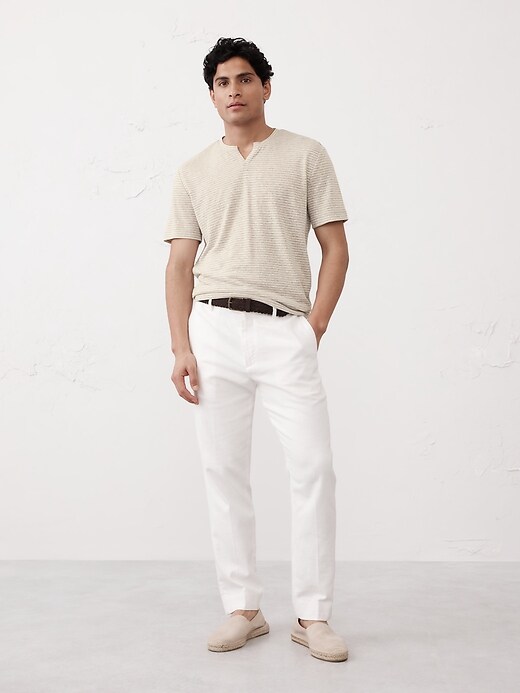 Linen-Blend Notch-Neck T-Shirt