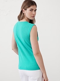 Linen-Blend Split-Neck Tank