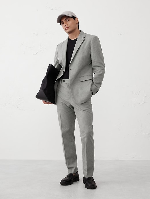 Tailored-Fit Linen-Blend Grey Mini Houndstooth Suit Trouser