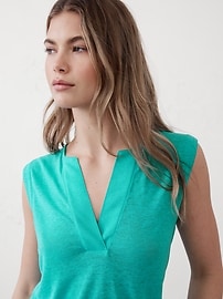 Linen-Blend Split-Neck Tank