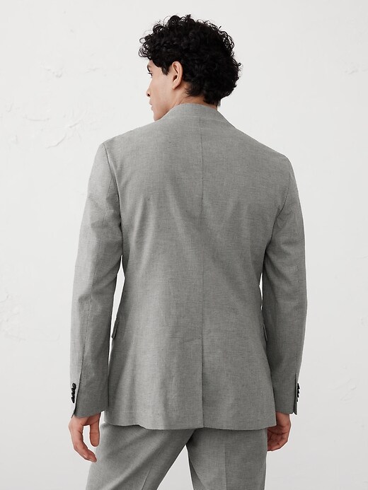 Tailored-Fit Linen-Blend Grey Mini Houndstooth Suit Jacket