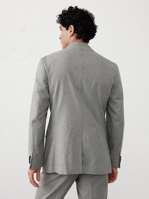 Tailored-Fit Linen-Blend Grey Mini Houndstooth Suit Jacket