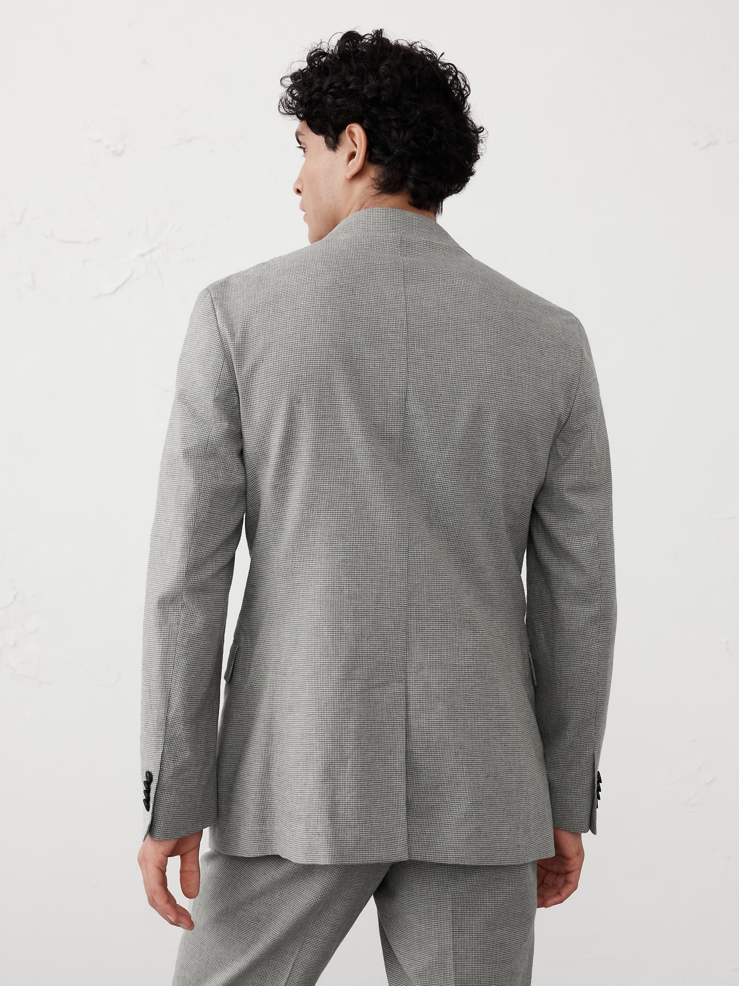 Tailored-Fit Linen-Blend Grey Mini Houndstooth Suit Jacket