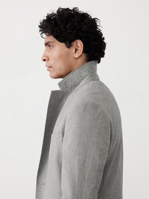 Tailored-Fit Linen-Blend Grey Mini Houndstooth Suit Jacket
