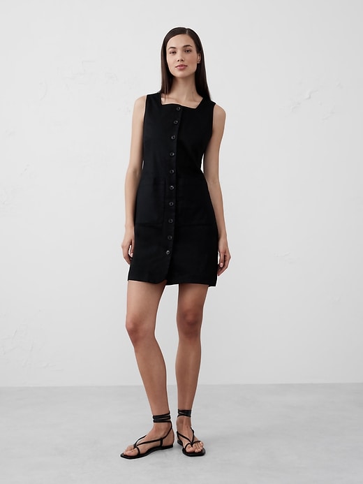 Linen-Blend Square-Neck Mini Dress | Banana Republic Factory