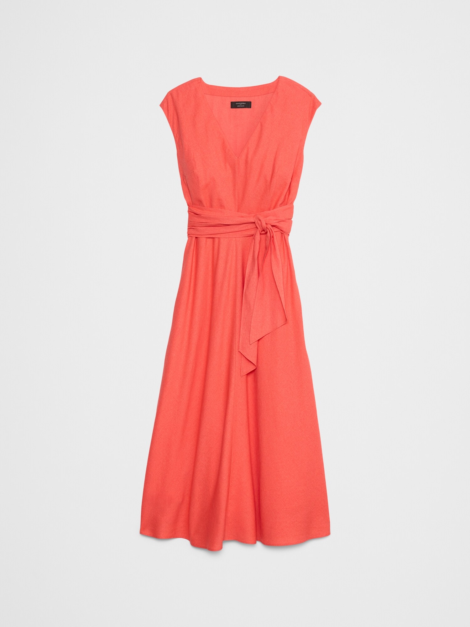Linen-Blend Wrap Midi Dress