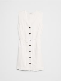 Linen-Blend Button-Front Mini Dress