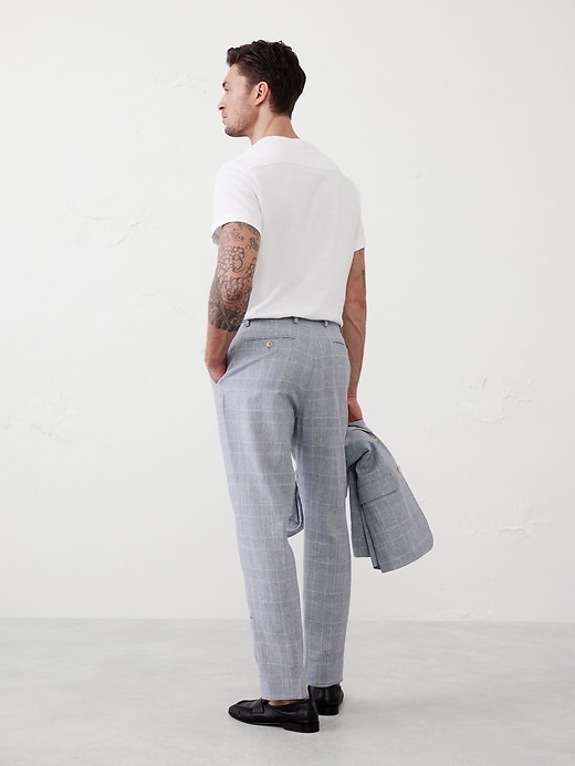 Tailored-Fit Linen-Blend Glen Plaid  Suit Trouser