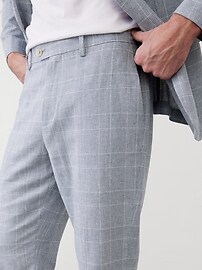 Tailored-Fit Linen-Blend Blue Glen Plaid  Suit Trouser