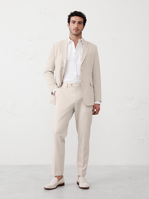 Tailored-Fit Khaki Seersucker Suit Trouser