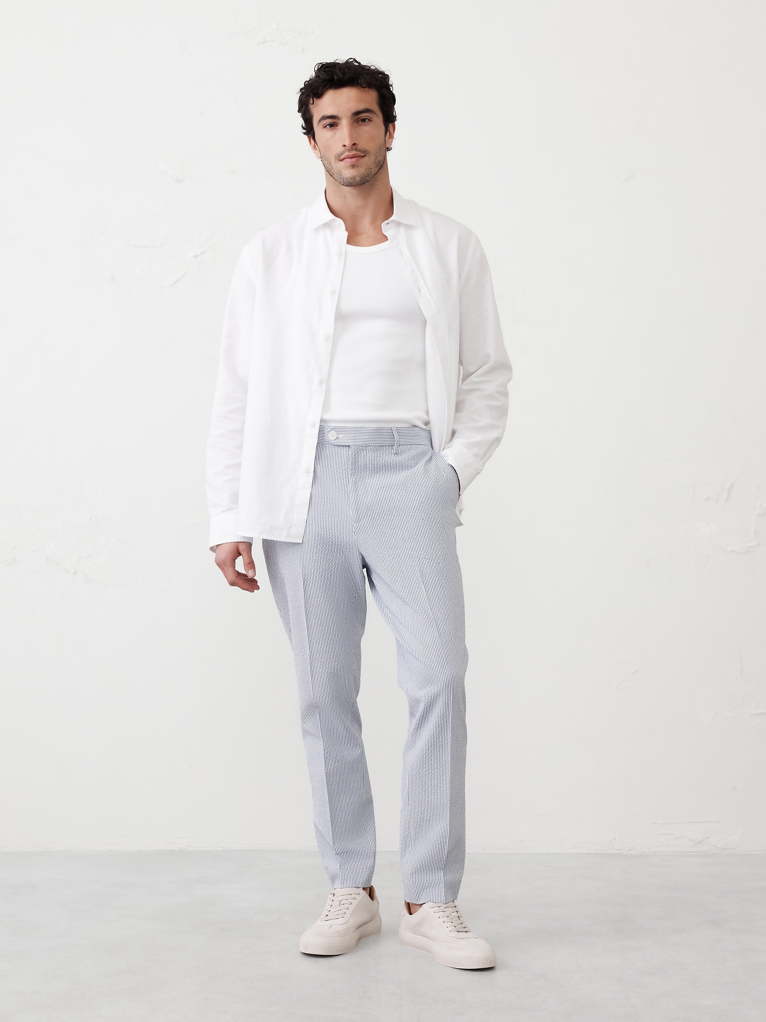 Tailored-Fit Khaki Seersucker Suit Trouser