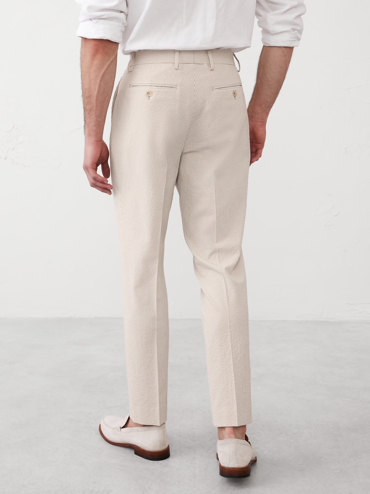 Tailored-Fit Khaki Seersucker Suit Trouser