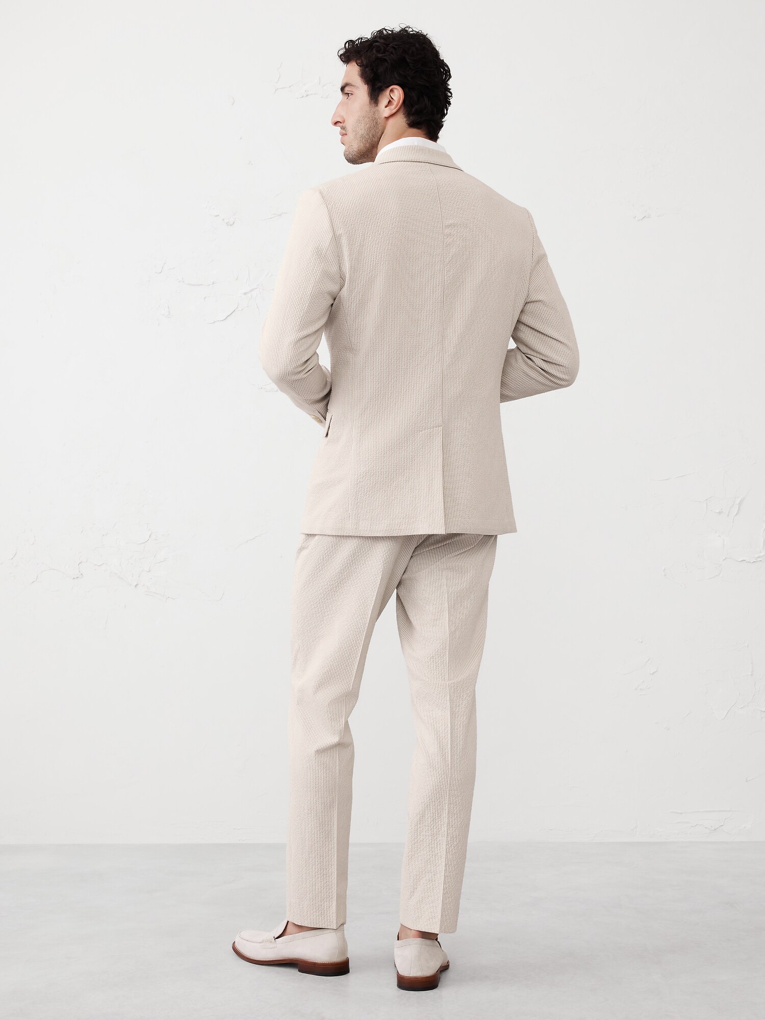 Tailored-Fit Khaki Seersucker Suit Jacket
