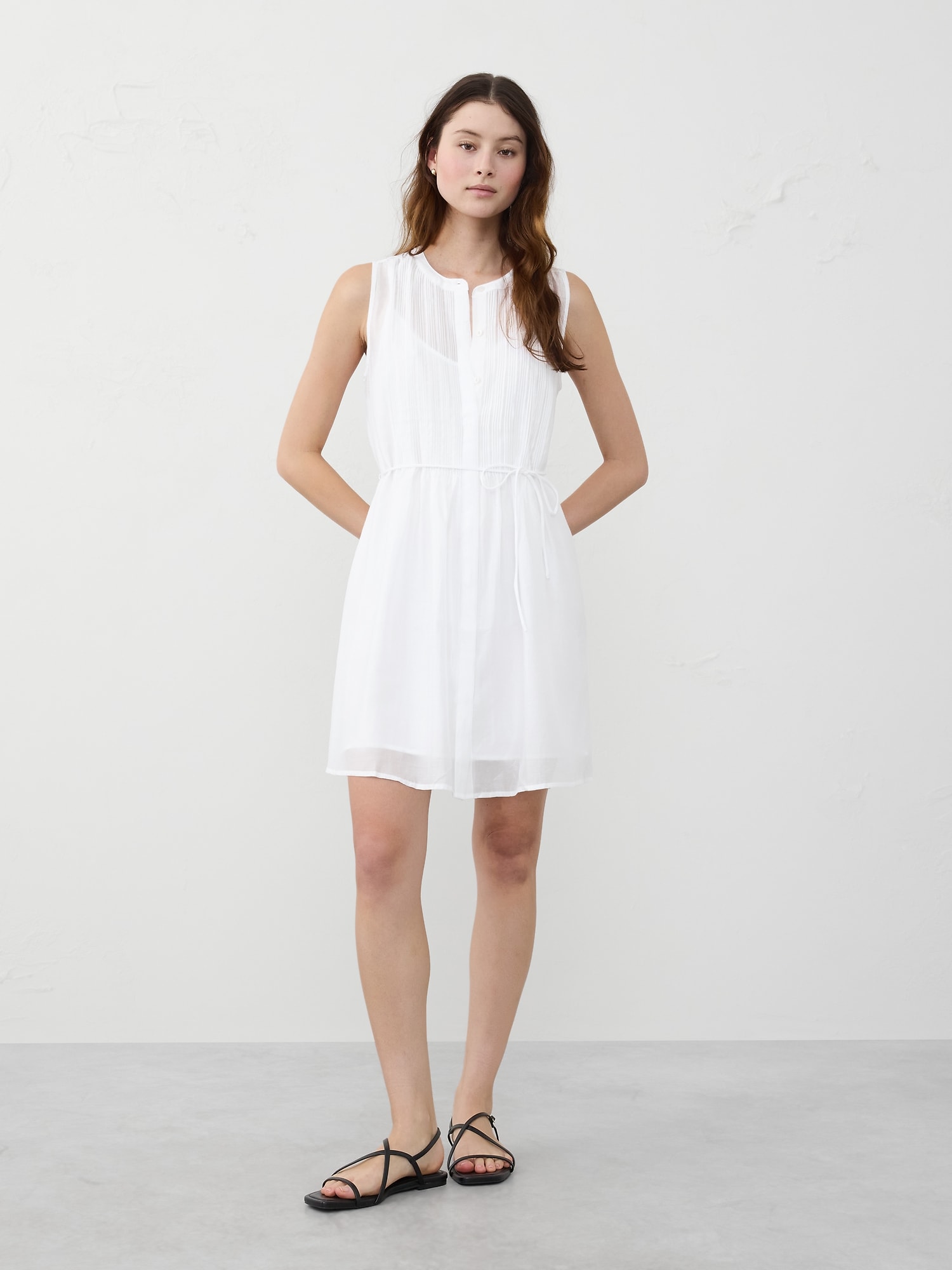 Pintuck Organza Mini Dress