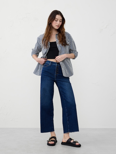 Wide-Leg High-Rise Cropped Jean