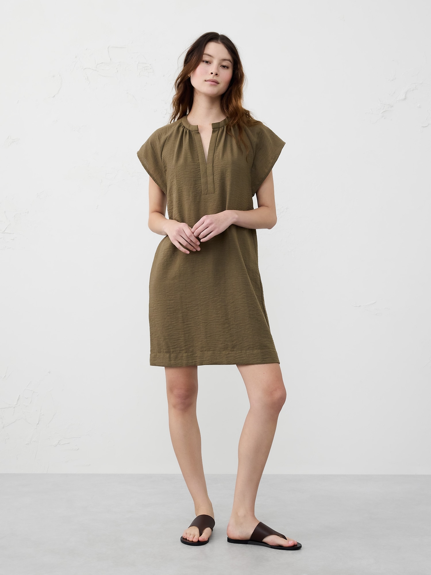 Gathered-Neck Mini Dress